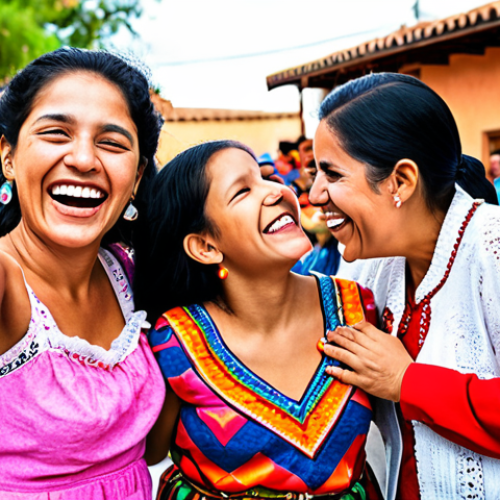 Home 15 **Image:** A heartwarming photo of a multi-generational Hispanic family laughing together at a "fiesta del pueblo" (town festival). The image should capture the joy and sense of community, with bright colors and traditional clothing.
**Prompt:** A joyful, multi-generational Hispanic family celebrating at a vibrant "fiesta del pueblo," capturing the essence of community and tradition. Bright colors, genuine smiles, traditional clothing.
