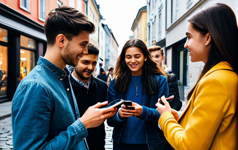 A diverse group of young adults, fully clothed in modern casual fashion, gathered on a clean, European urban street outside a sleek, minimalist boutique. Some individuals are looking intently at their smartphones with eager expressions, while others are chatting excitedly, conveying a sense of anticipation for a product launch or limited-edition release. The scene captures the energy of high demand and the atmosphere of a community united by shared interest. Professional photography, cinematic lighting, vibrant colors, shallow depth of field, high detail, perfect anatomy, correct proportions, natural pose, well-formed hands, proper finger count, natural body proportions. safe for work, appropriate content, fully clothed, modest, family-friendly.