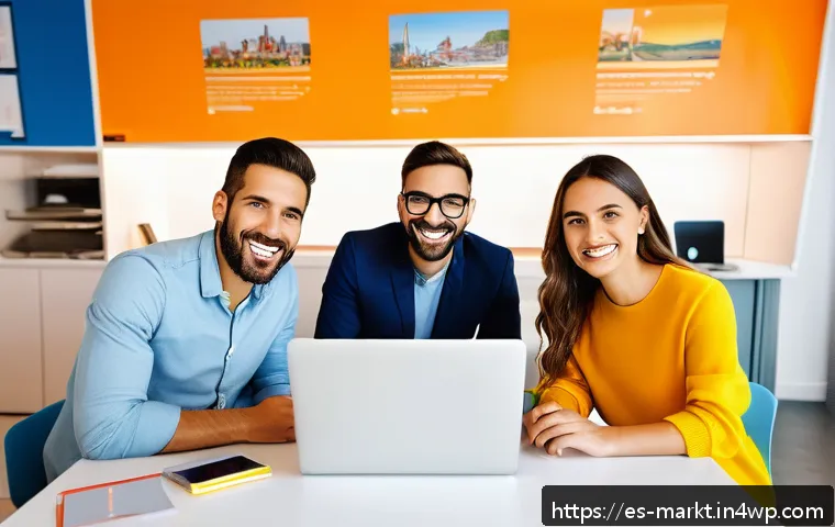 바이럴 마케팅에서의 긍정적 감정의 역할 - A vibrant digital marketing workspace in a modern Spanish office, showing a diverse team of young pr...